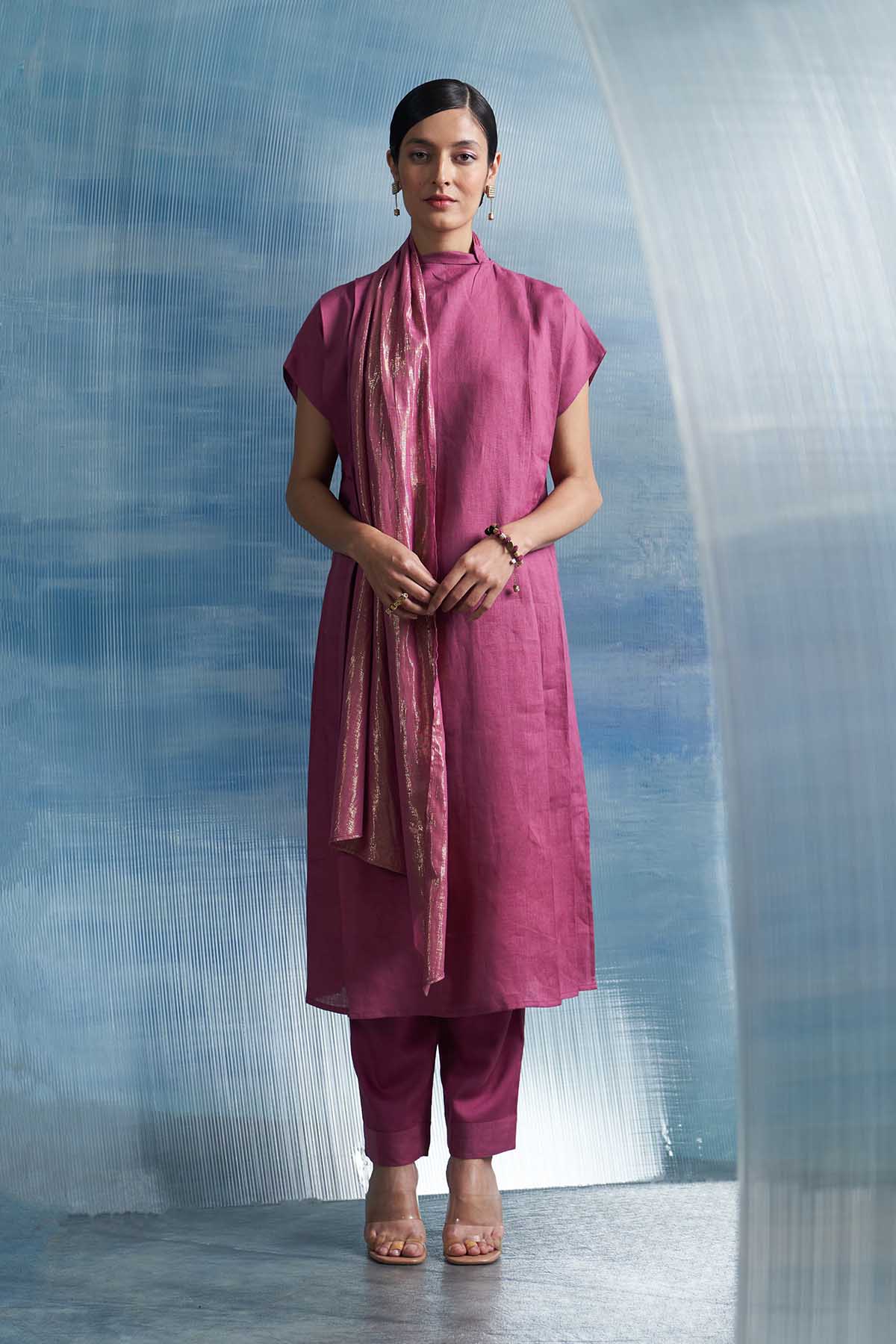 Buy Pink Attached Scarf Kura Set Online