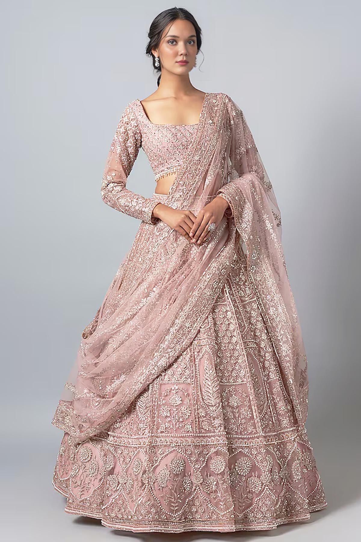 Buy Pink Badla Work Lehenga Set by Shlok Design for women online at ScrollnShops