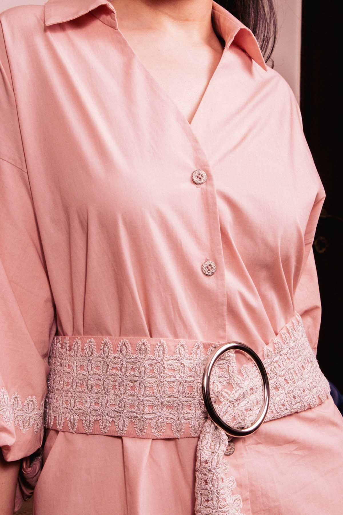 Pink Balloon Sleeves Shirt Dress