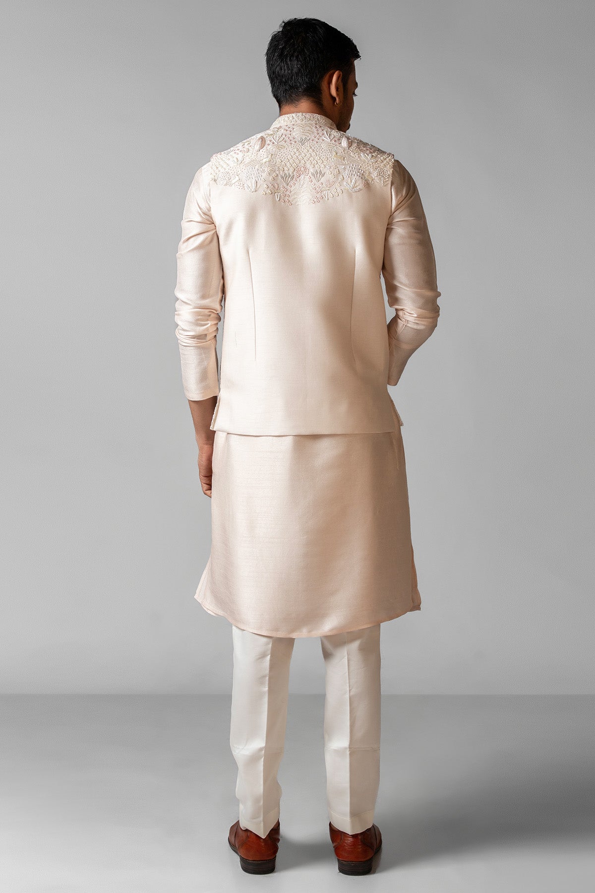 Pink Bam Silk Resham Kurta Set