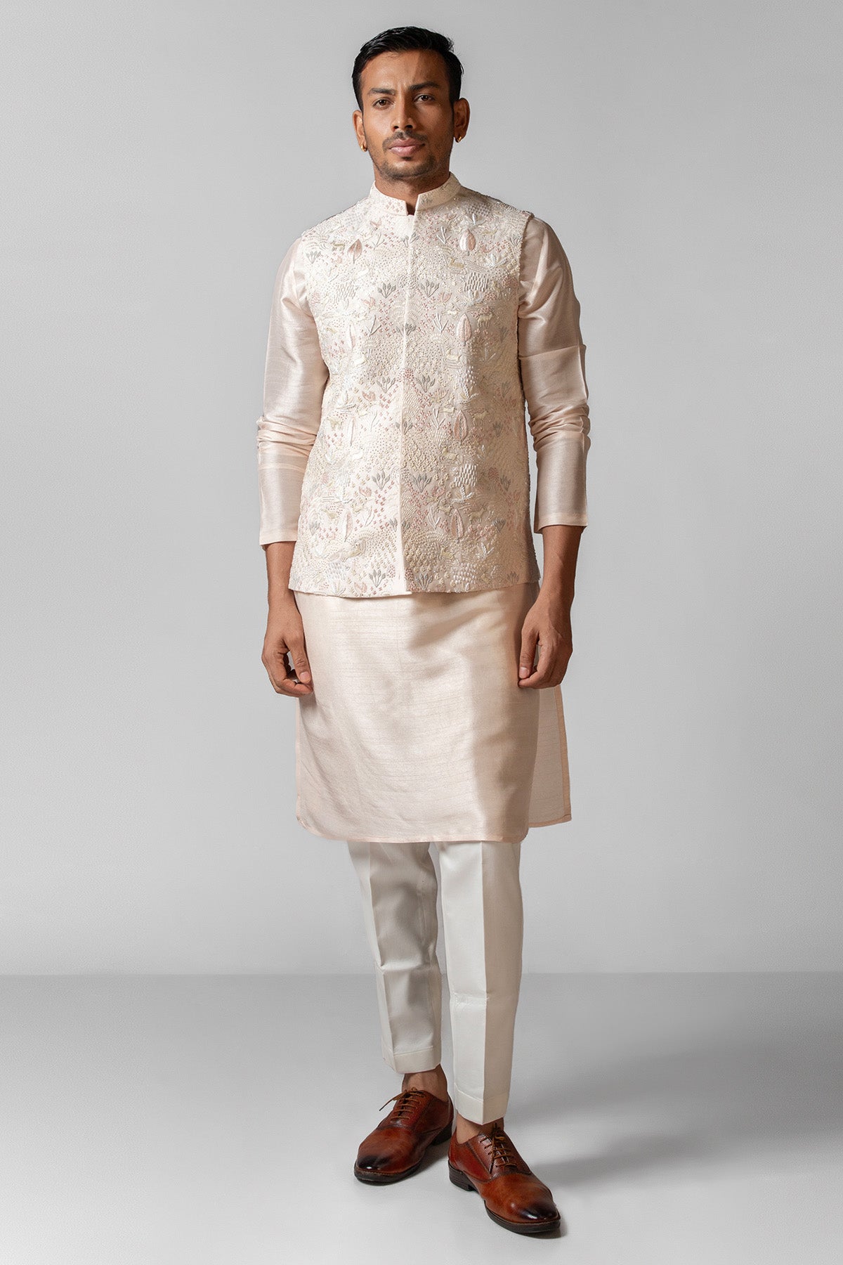 Buy Pink Bam Silk Resham Kurta Set for men by Paarsh Atelier online available at scrollnshops