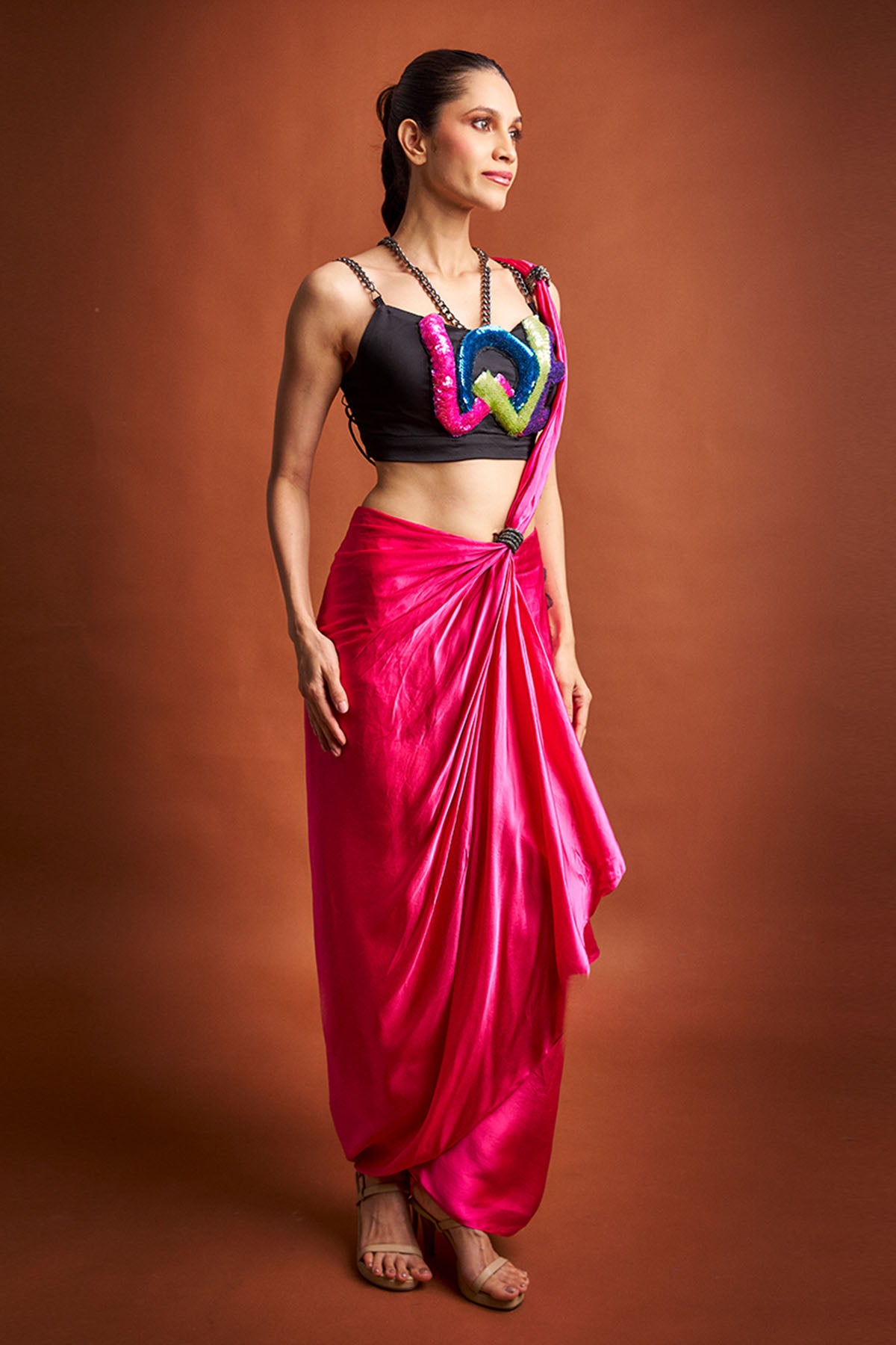 Pink Bamberg Satin Saree Set