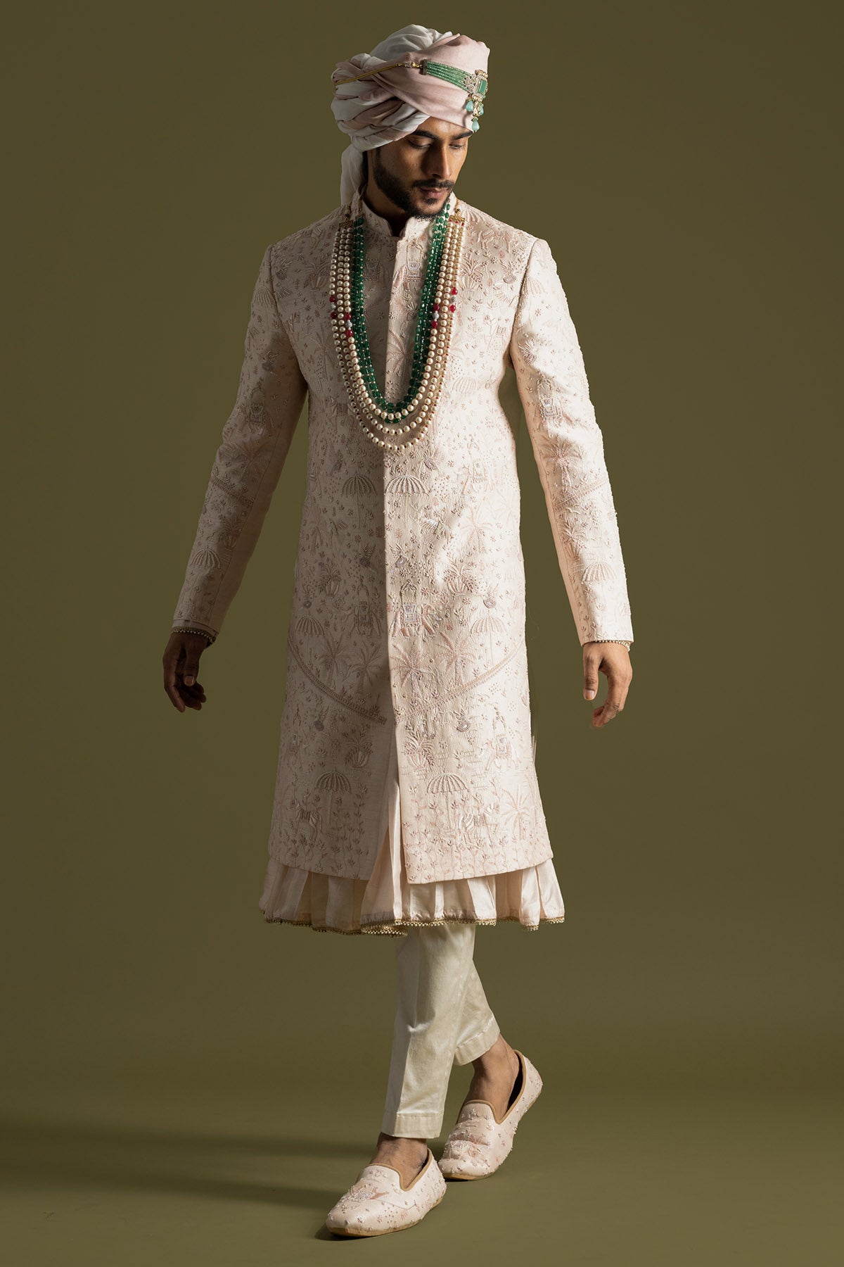 Pink Bamberg Silk Sherwani Set
