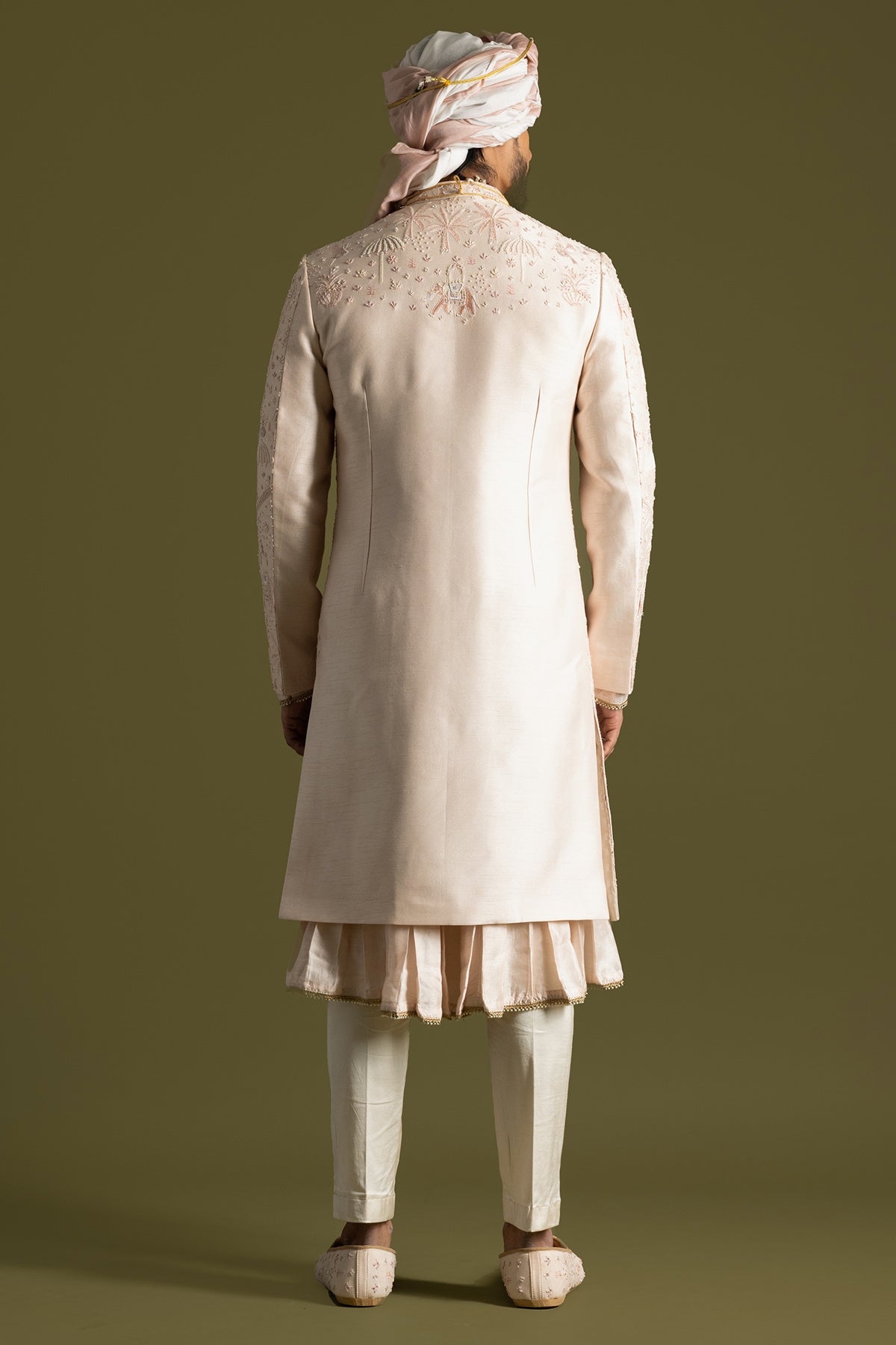 Pink Bamberg Silk Sherwani Set