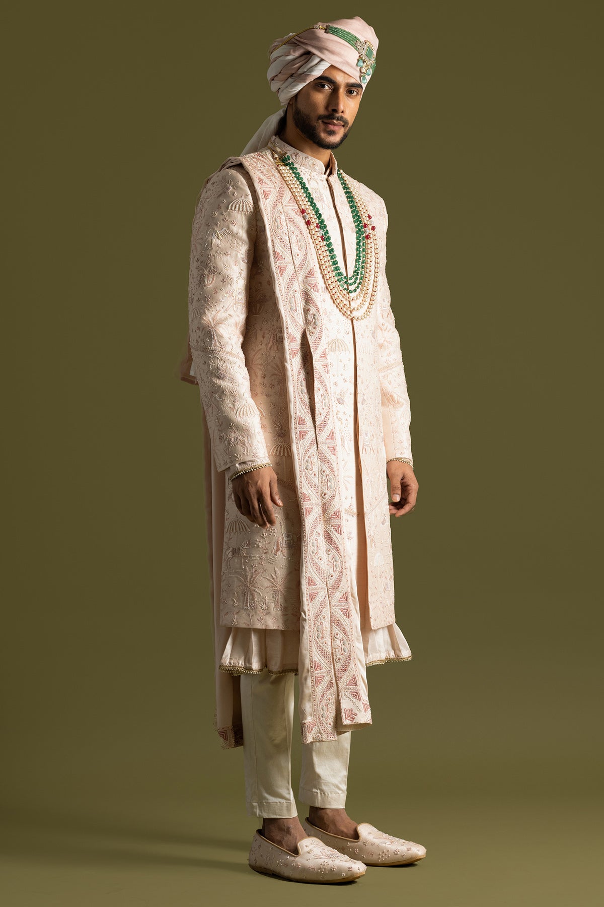 Pink Bamberg Silk Sherwani Set