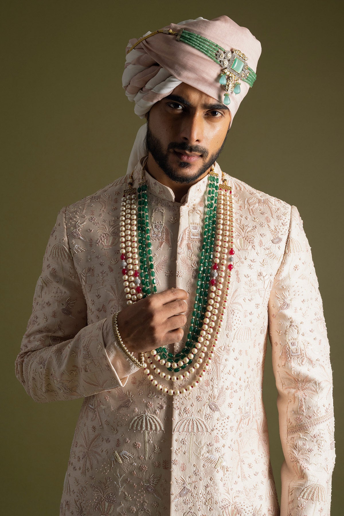 Pink Bamberg Silk Sherwani Set