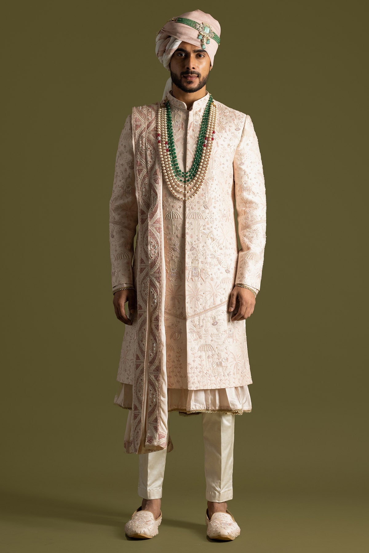 Buy Pink Bamberg Silk Sherwani Set for men by Paarsh Atelier online available at scrollnshops
