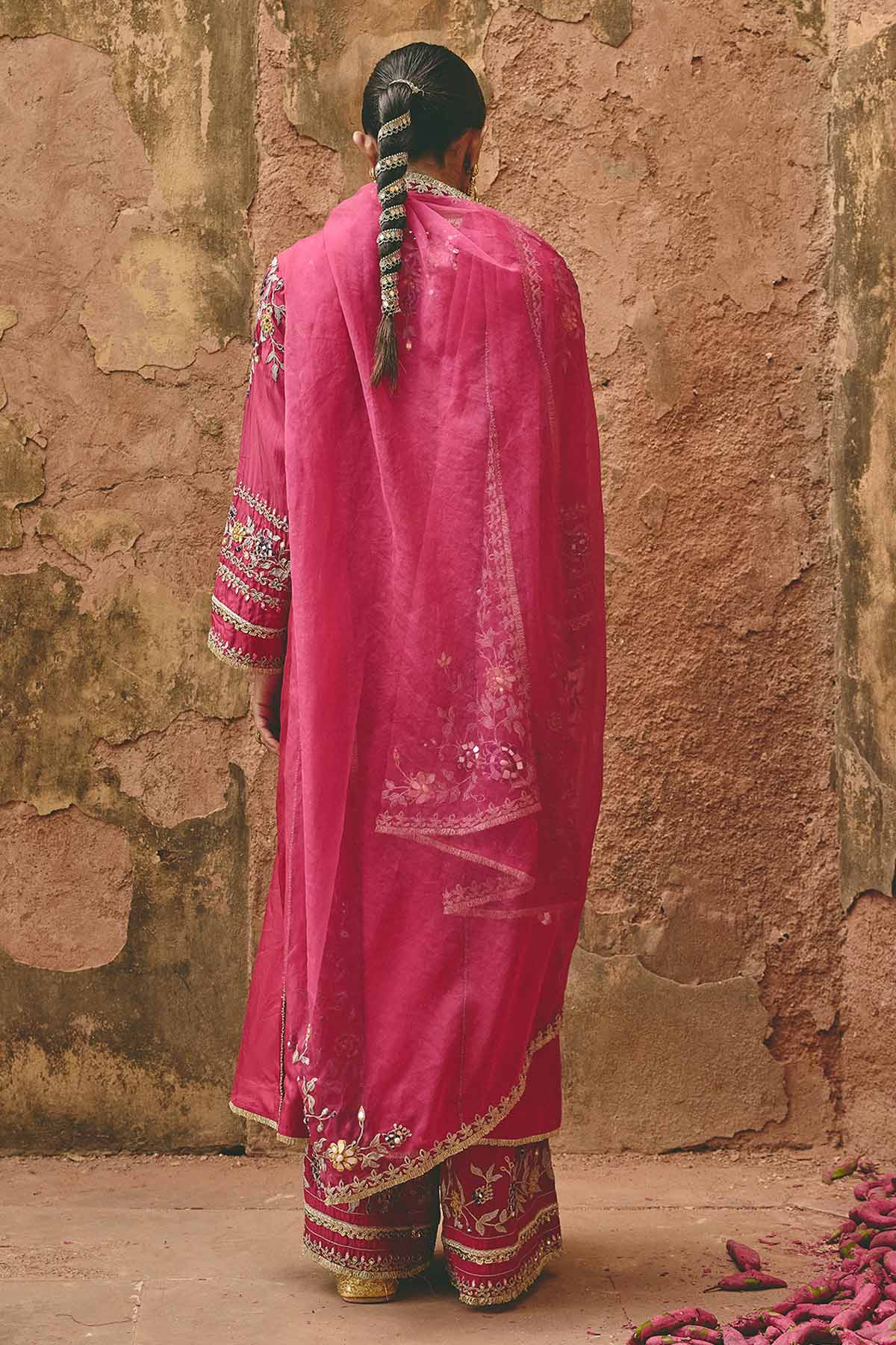 Pink Bamboo Silk Zari Kurta Set