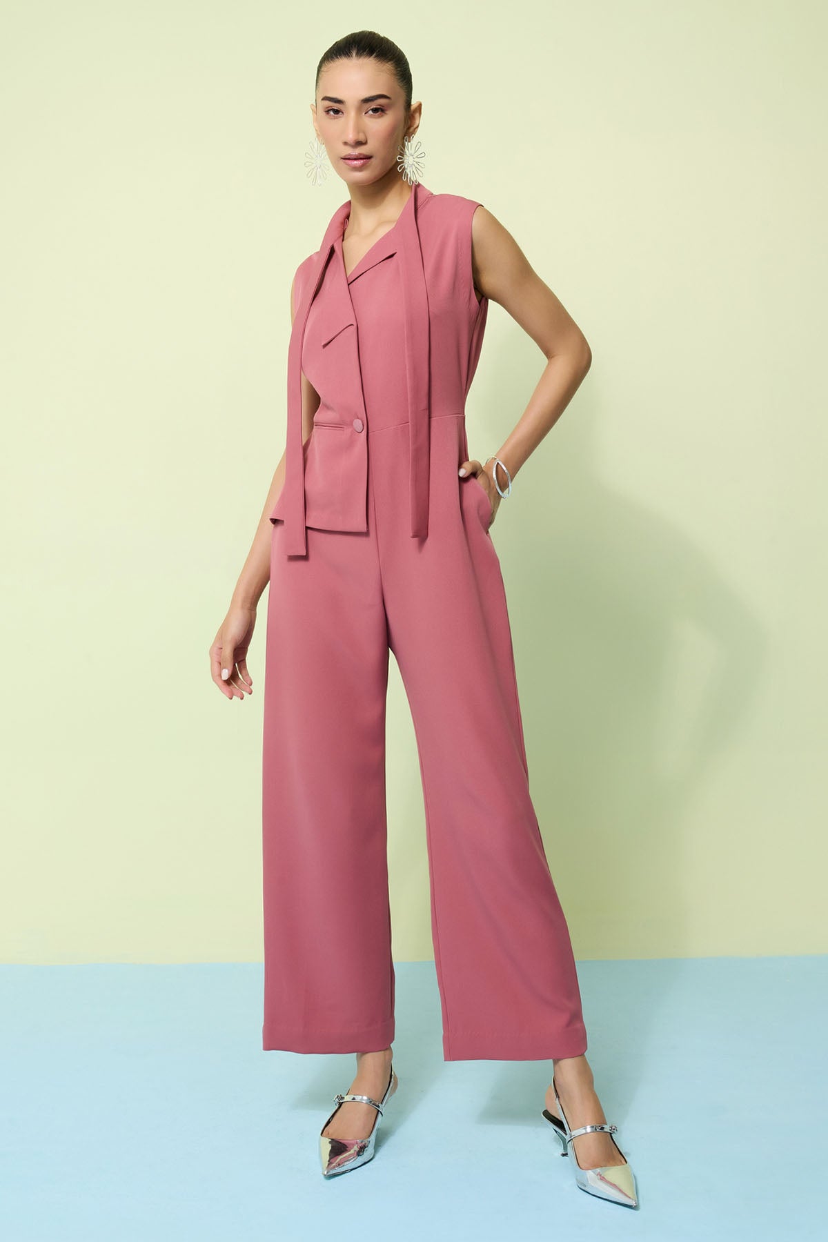 Pink Banana Crepe Jumpsuit
