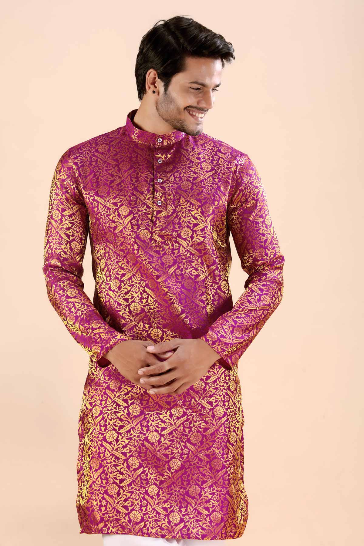 Pink Banarasi Jacquard Kurta