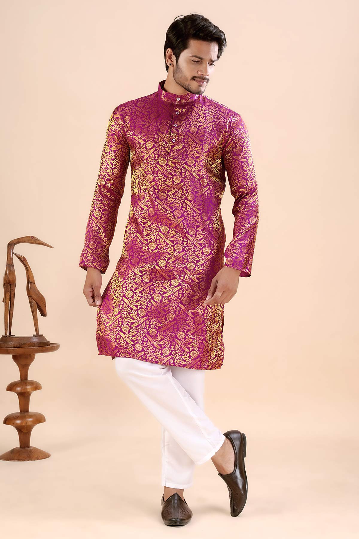 Pink Banarasi Jacquard Kurta