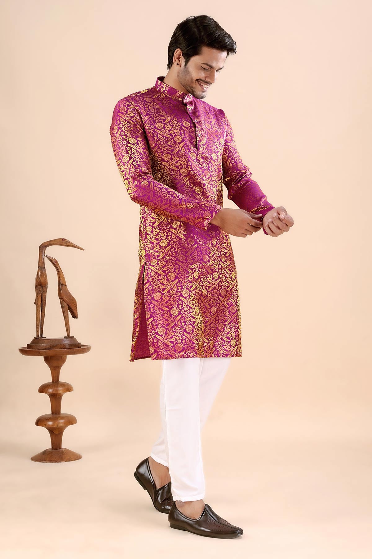 Pink Banarasi Jacquard Kurta