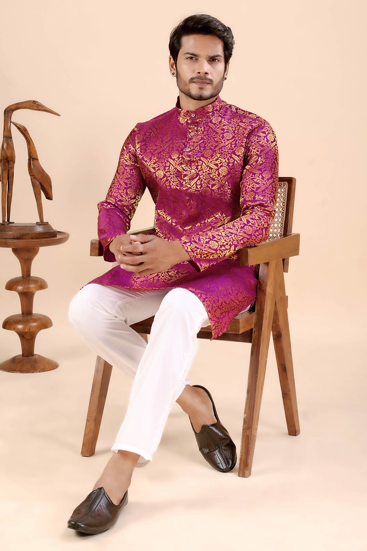 Pink Banarasi Jacquard Kurta