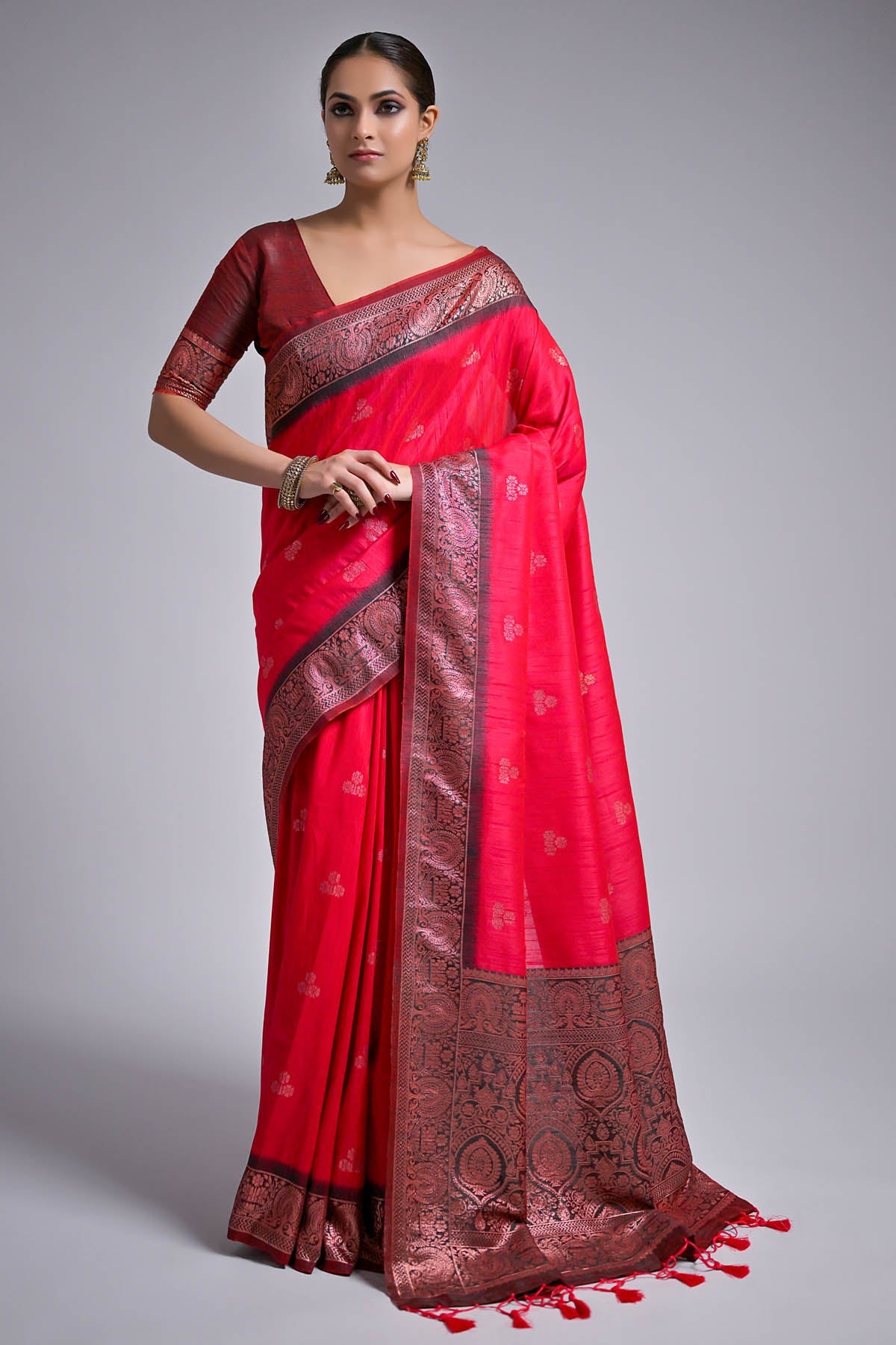 Buy Designer Pink Banarasi Silk Butti Saree Online