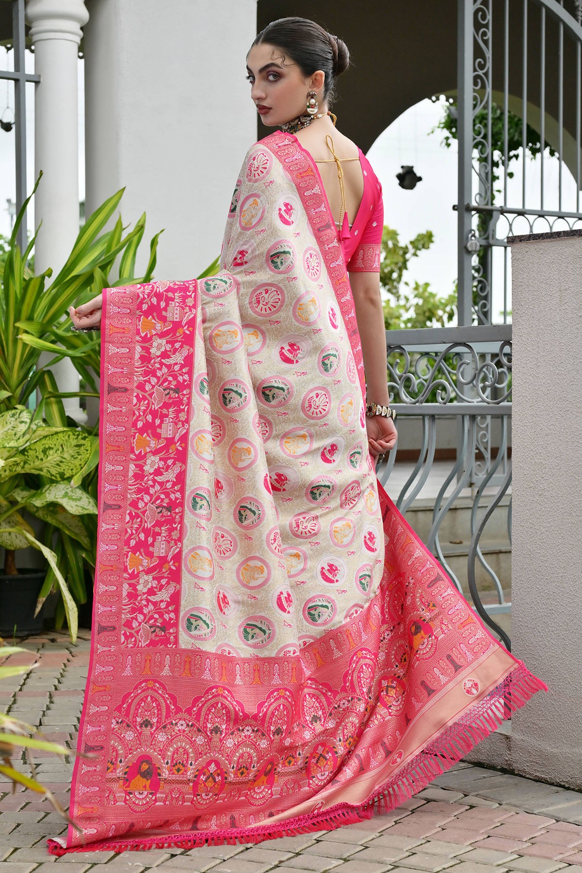 Pink Banarasi Silk Thread Saree