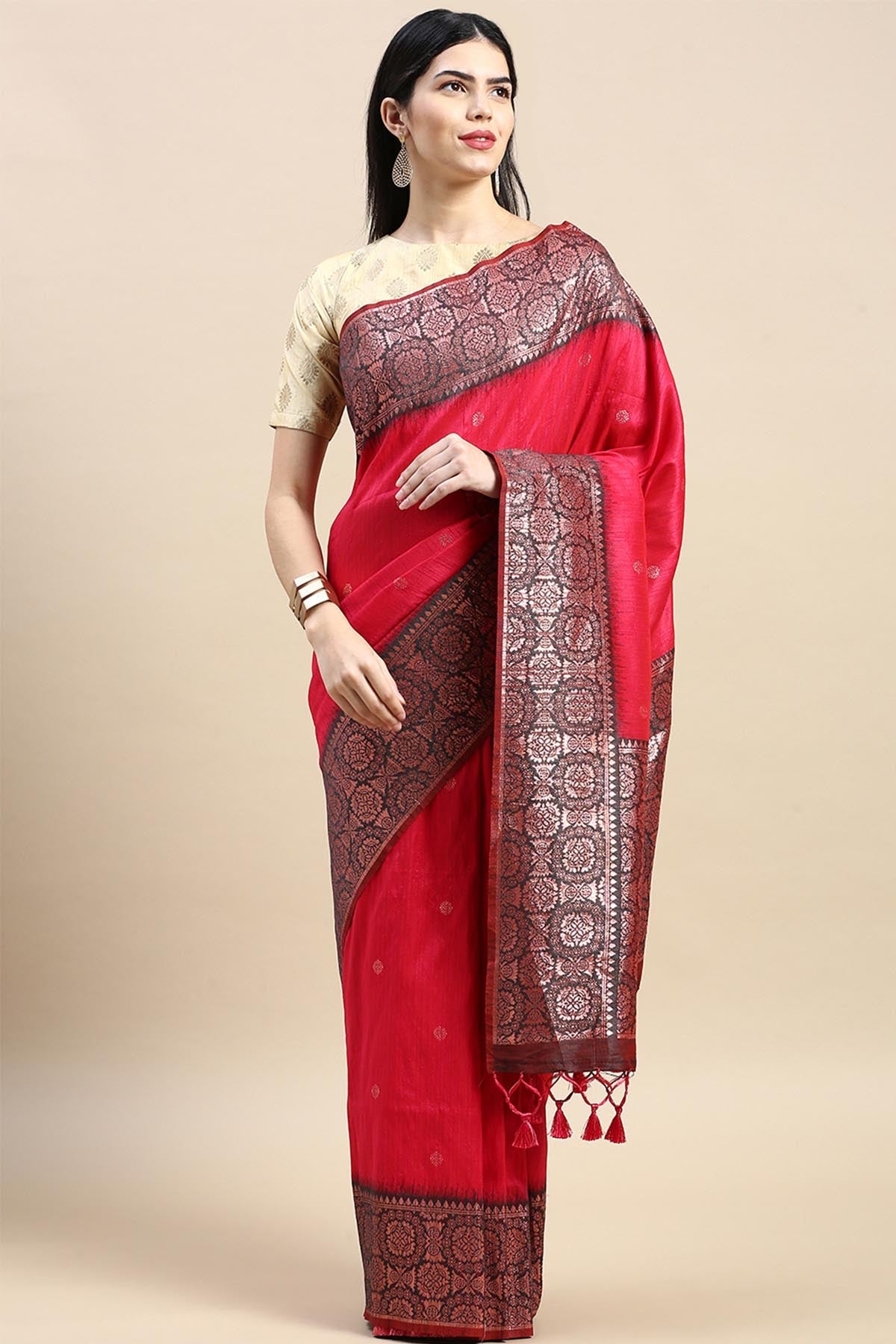 Buy Pink Banarasi Silk Zari Saree by Lili Lala for women online at ScrollnShops