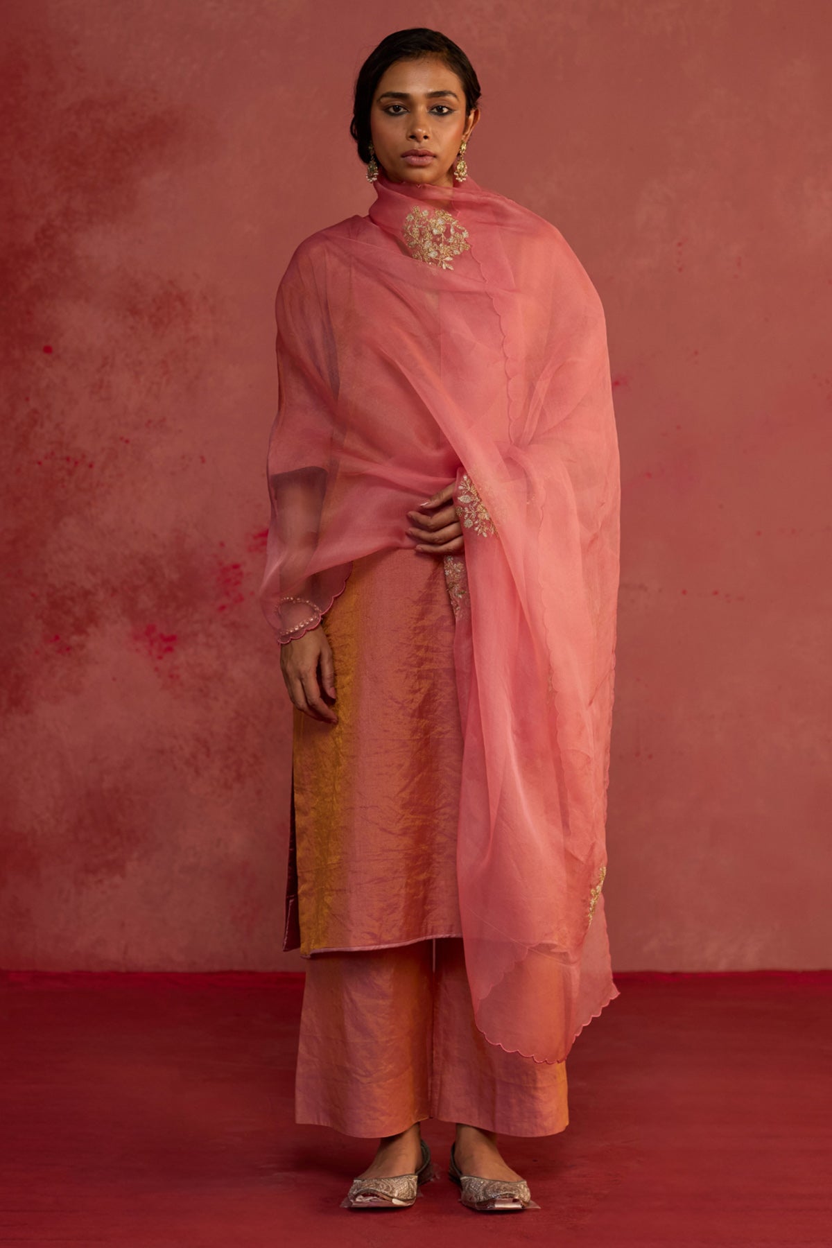 Buy Pink Banarasi Tissue Kurta Set for women by Rhua online available at scrollnshops