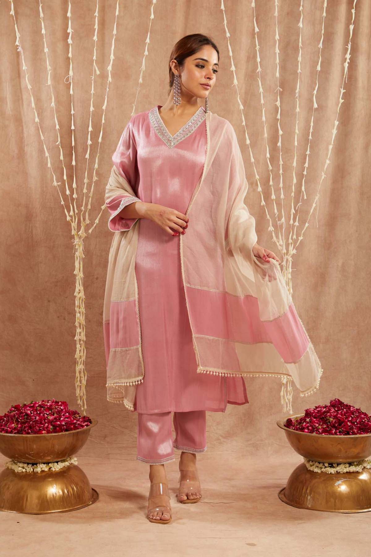 Buy Pink Beads Embellished Dupatta by Nero for women online at ScrollnShops