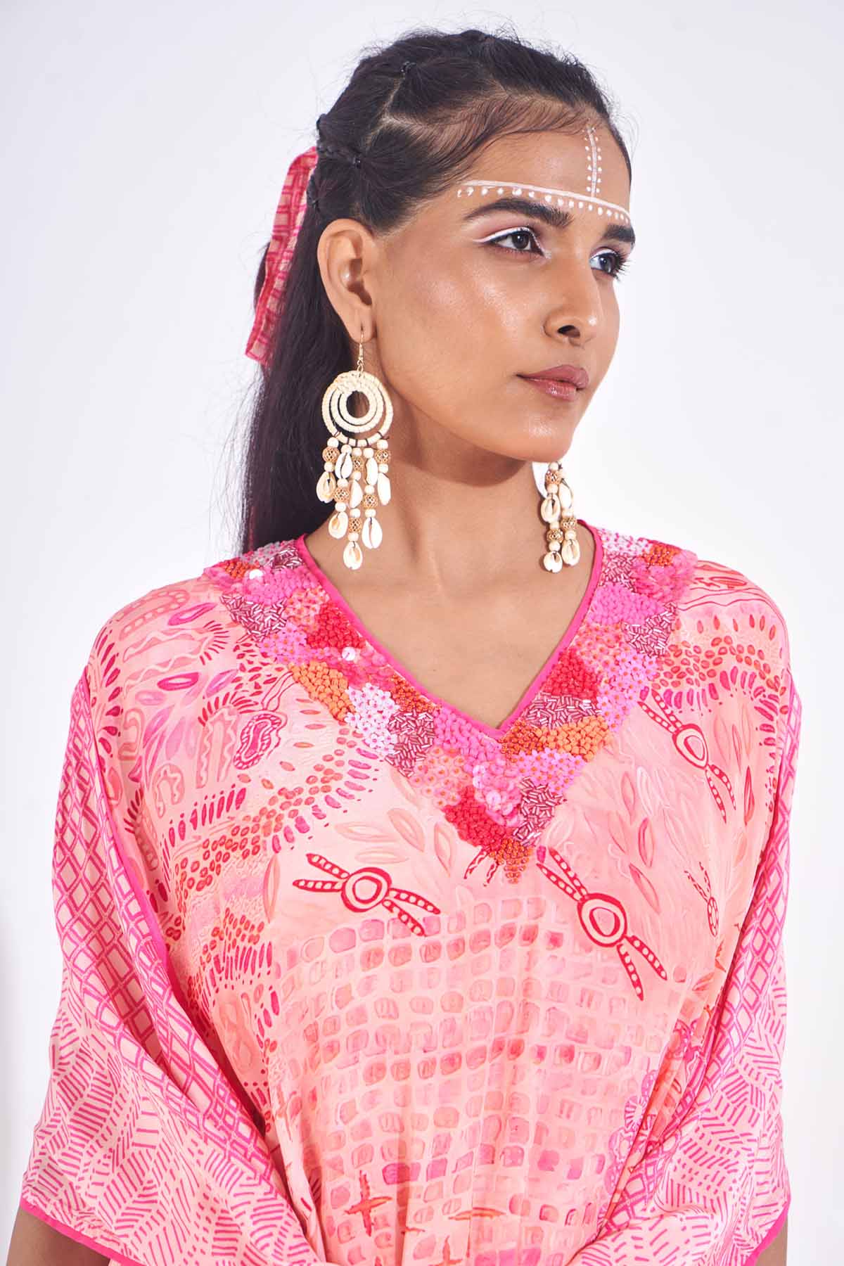 Pink Beads Embellished Kaftan