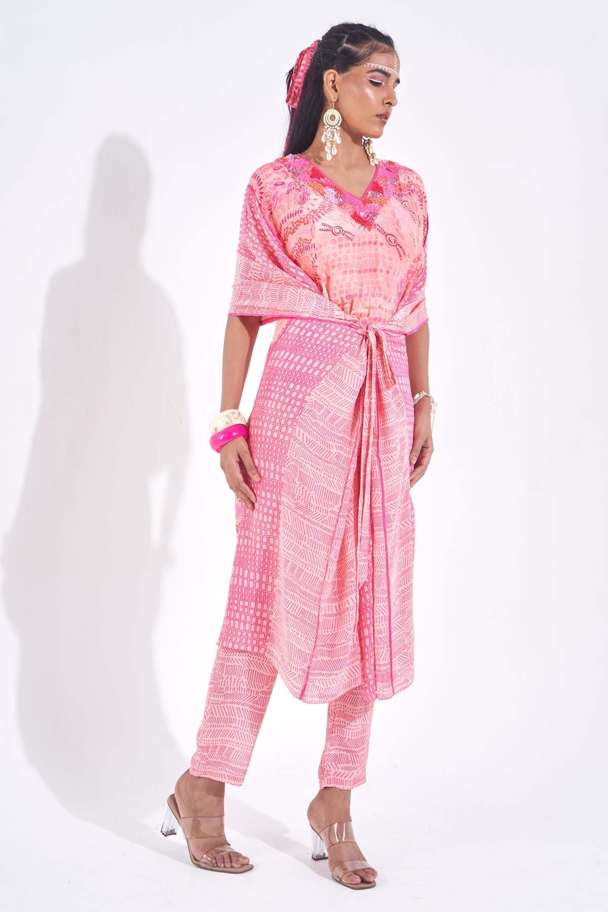 Demira Pink Beads Embellished Kaftan for women online at ScrollnShops