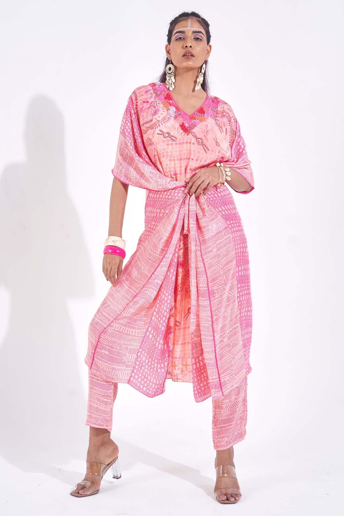 Buy Pink Beads Embellished Kaftan Online