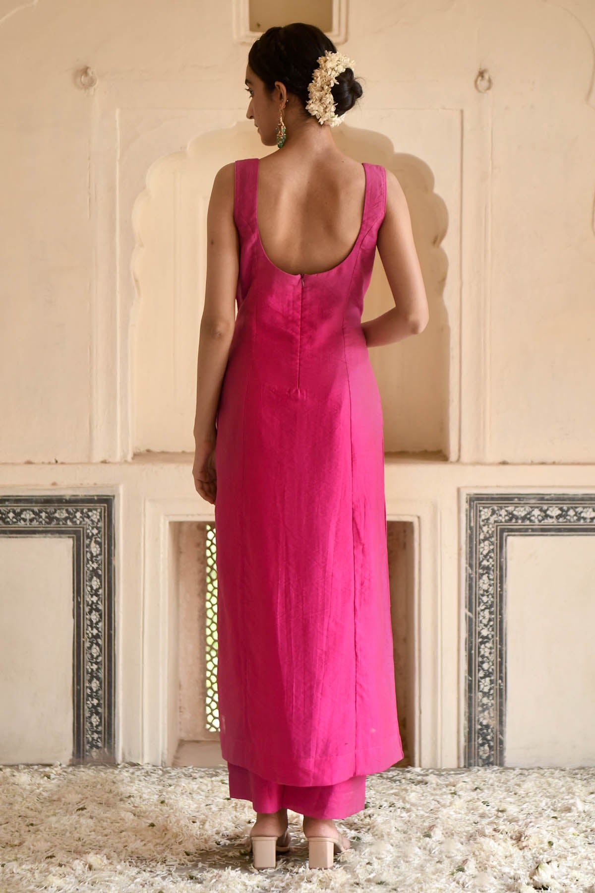 Pink Beads Embellished Kurta Set