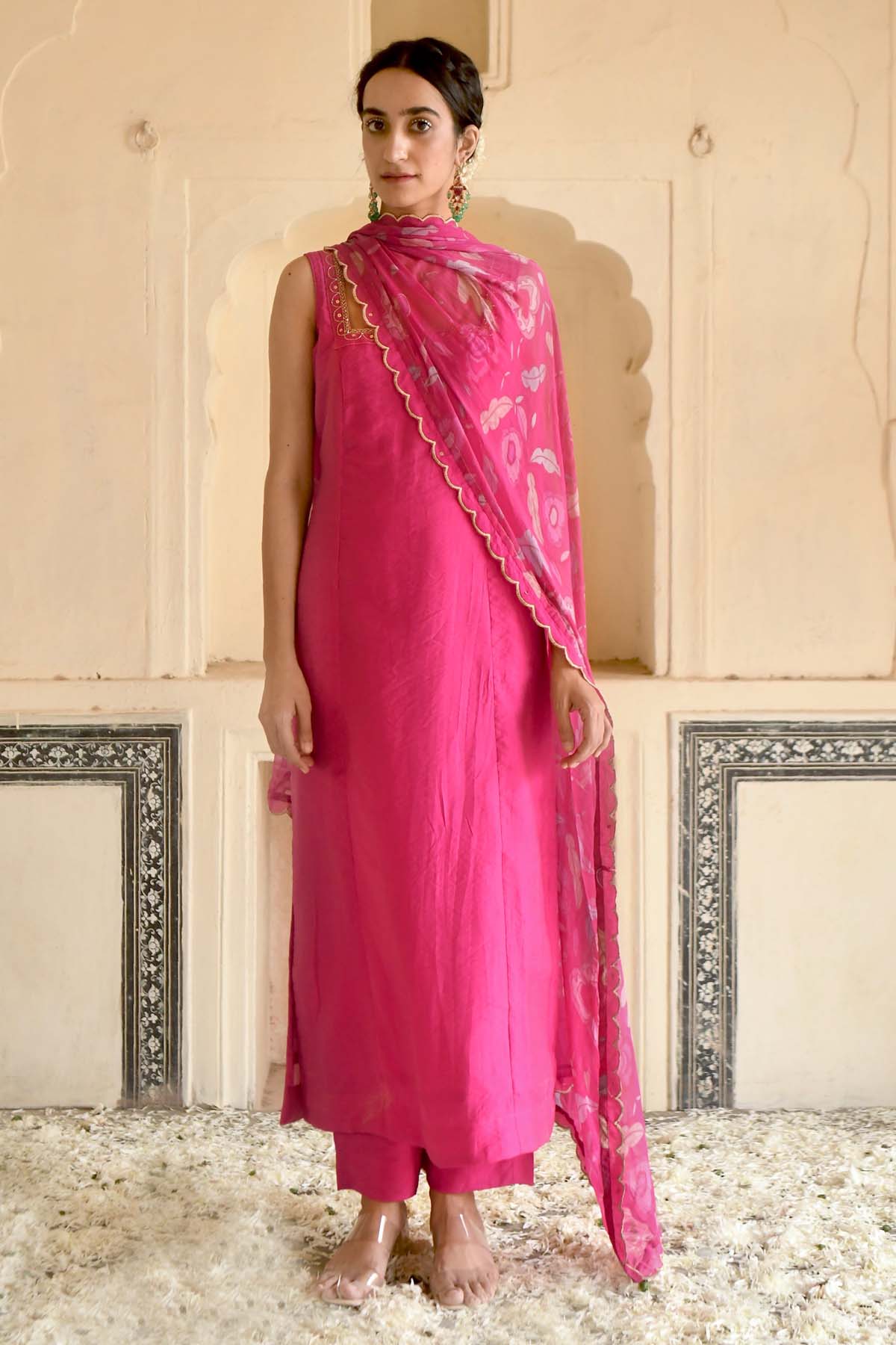 Taro India Pink Beads Embellished Kurta Set for women online at ScrollnShops