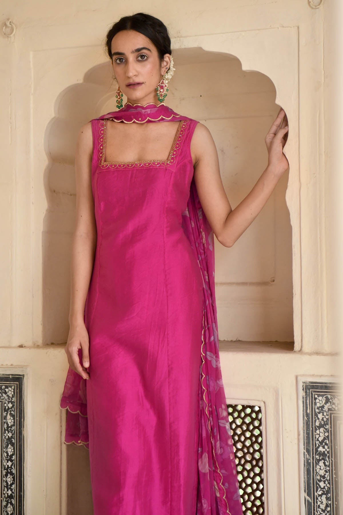 Pink Beads Embellished Kurta Set