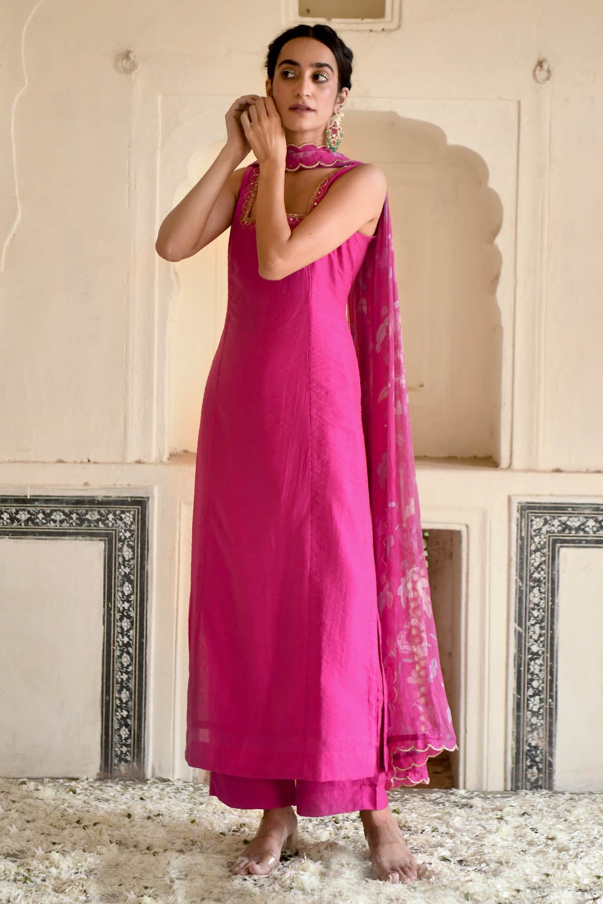 Pink Beads Embellished Kurta Set