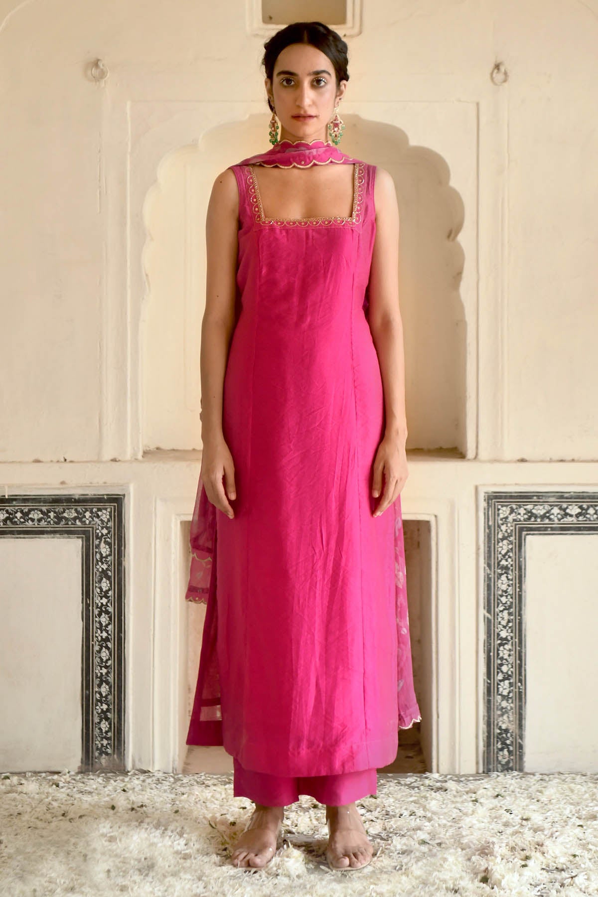 Pink Beads Embellished Kurta Set