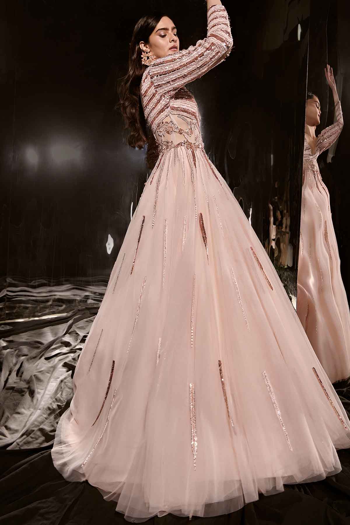 Pink Beads Embroidered Gown