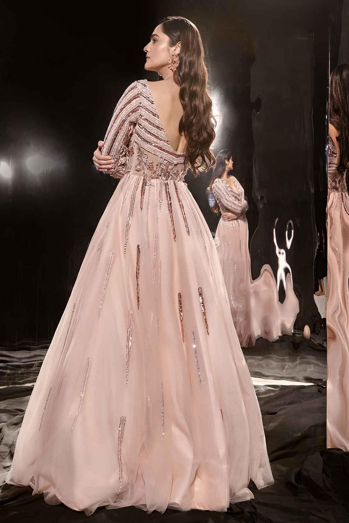 Pink Beads Embroidered Gown