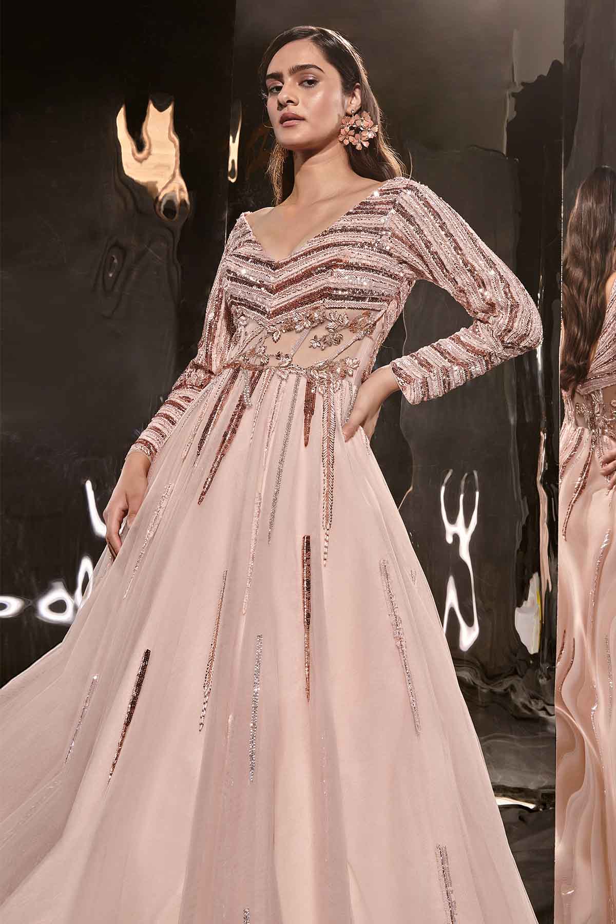 Pink Beads Embroidered Gown