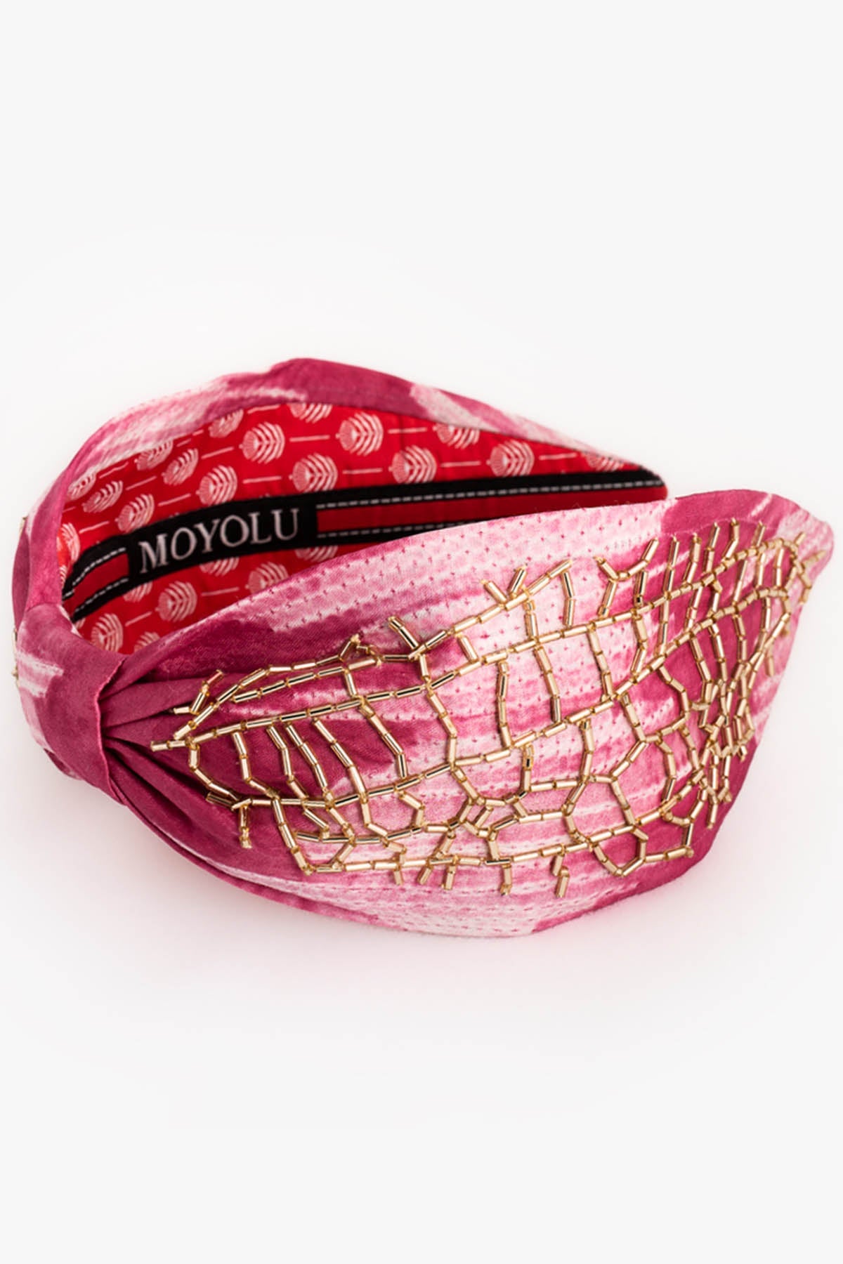 Moyolu Pink Beads Embroidered Headband for accessories online at ScrollnShops