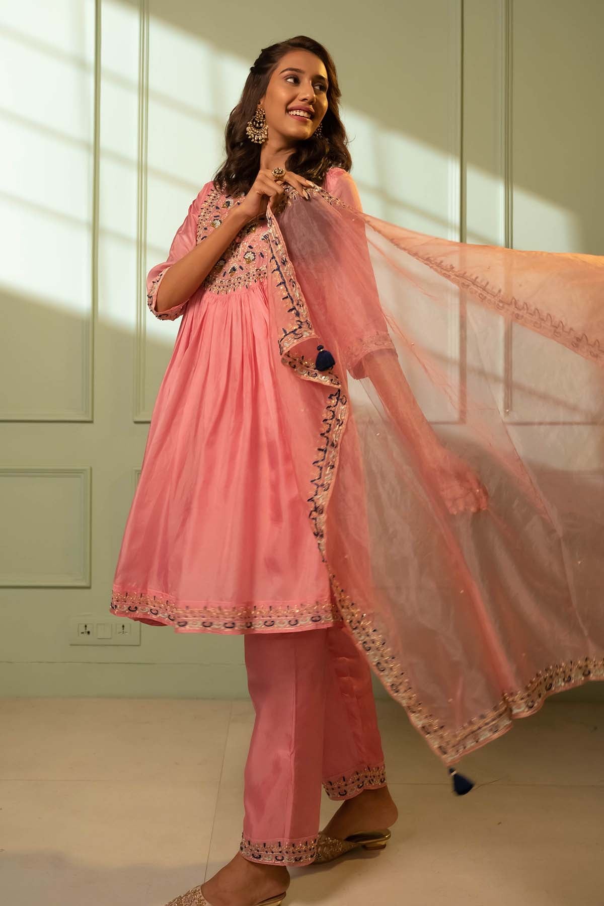 Pink Beads Embroidered Kurta Set