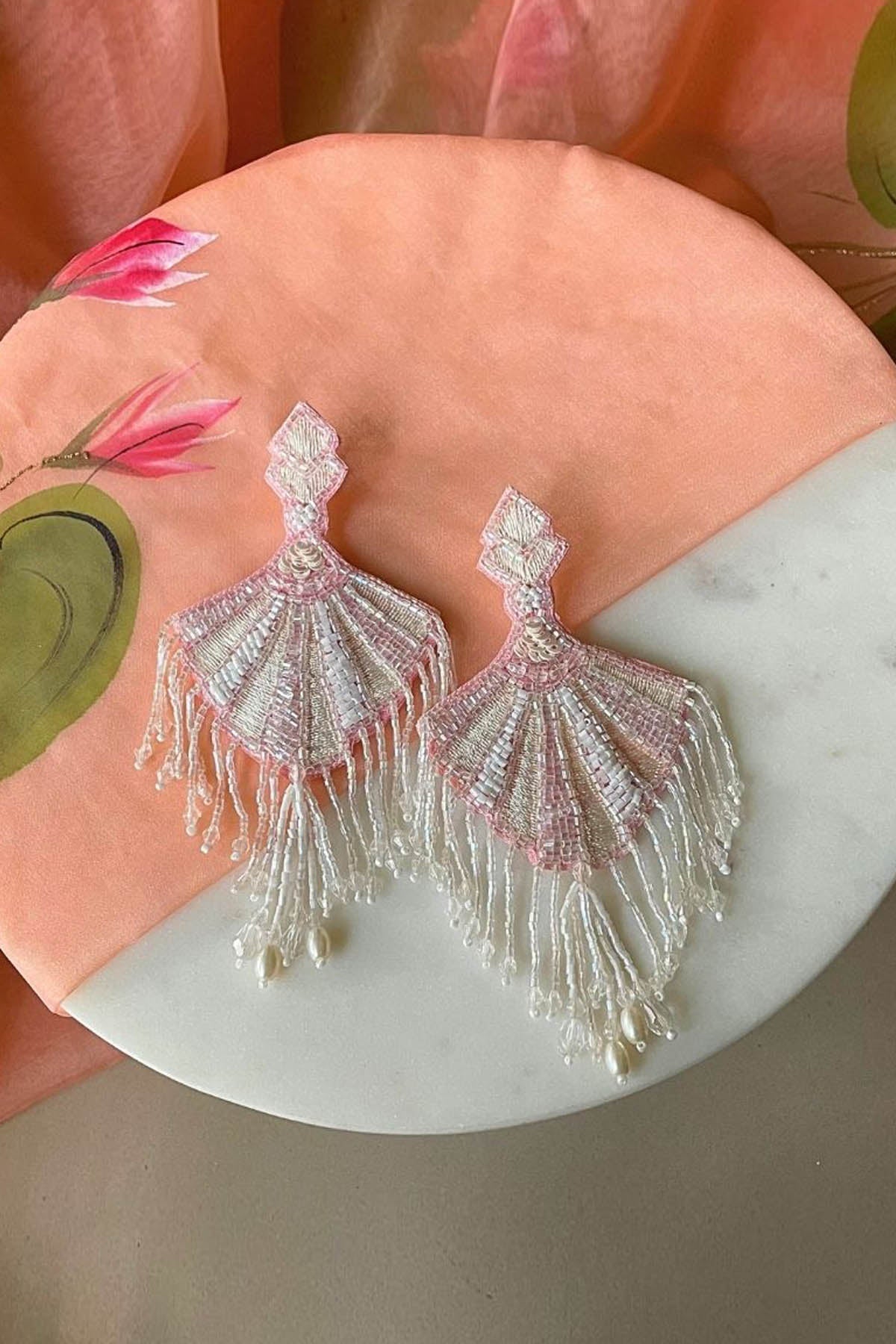 Deeya The Fashion House Pink Beads Handcrafted Earrings Jewellery online at ScrollnShops