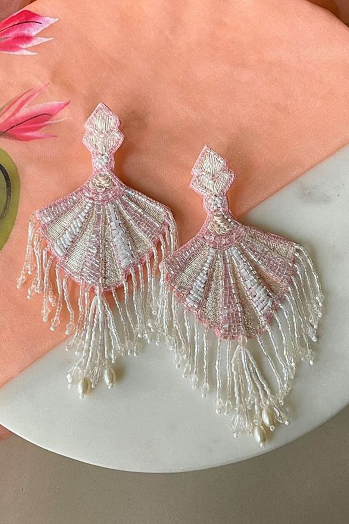 Pink Beads Handcrafted Earrings