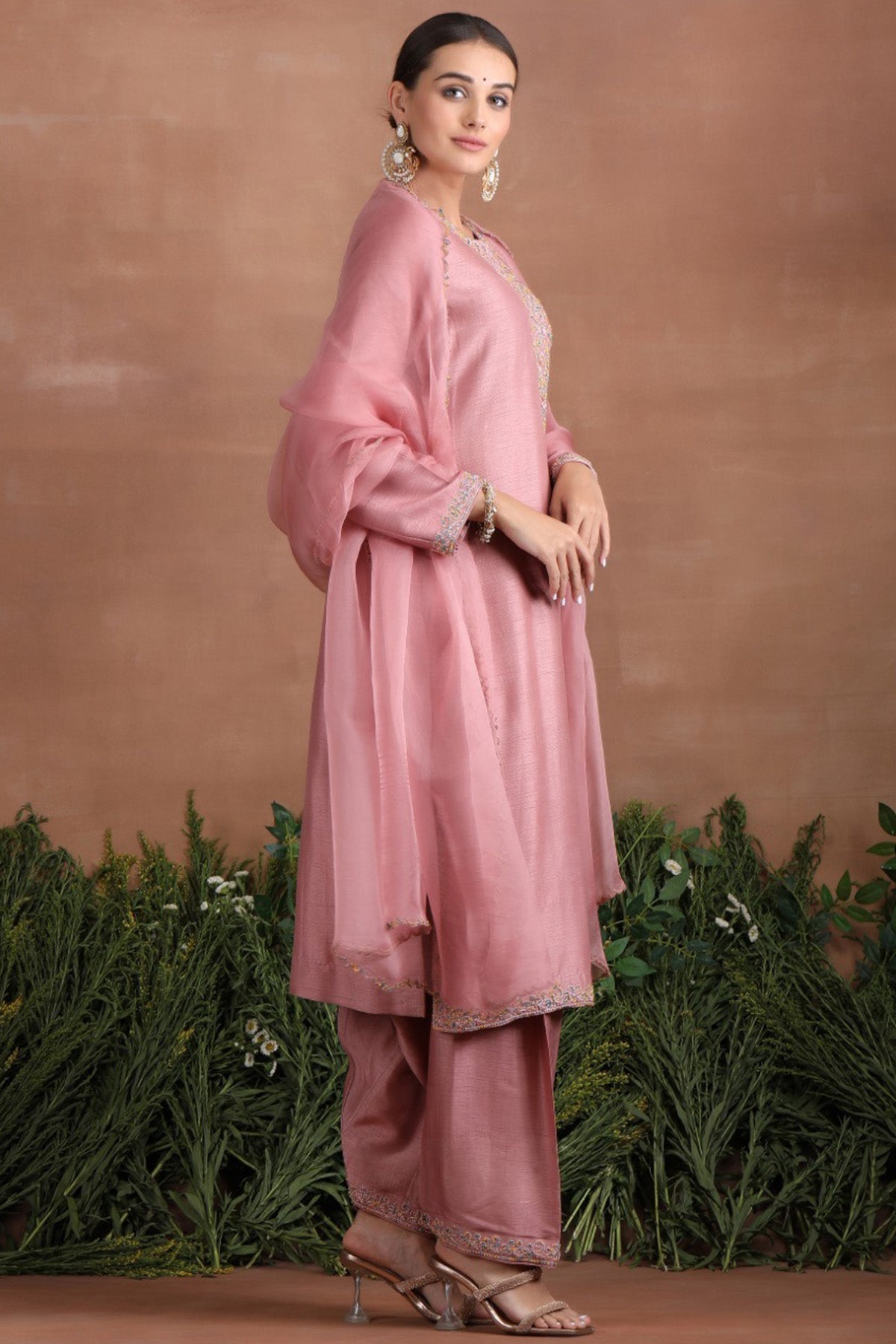 Pink Beads Straight Kurta Set