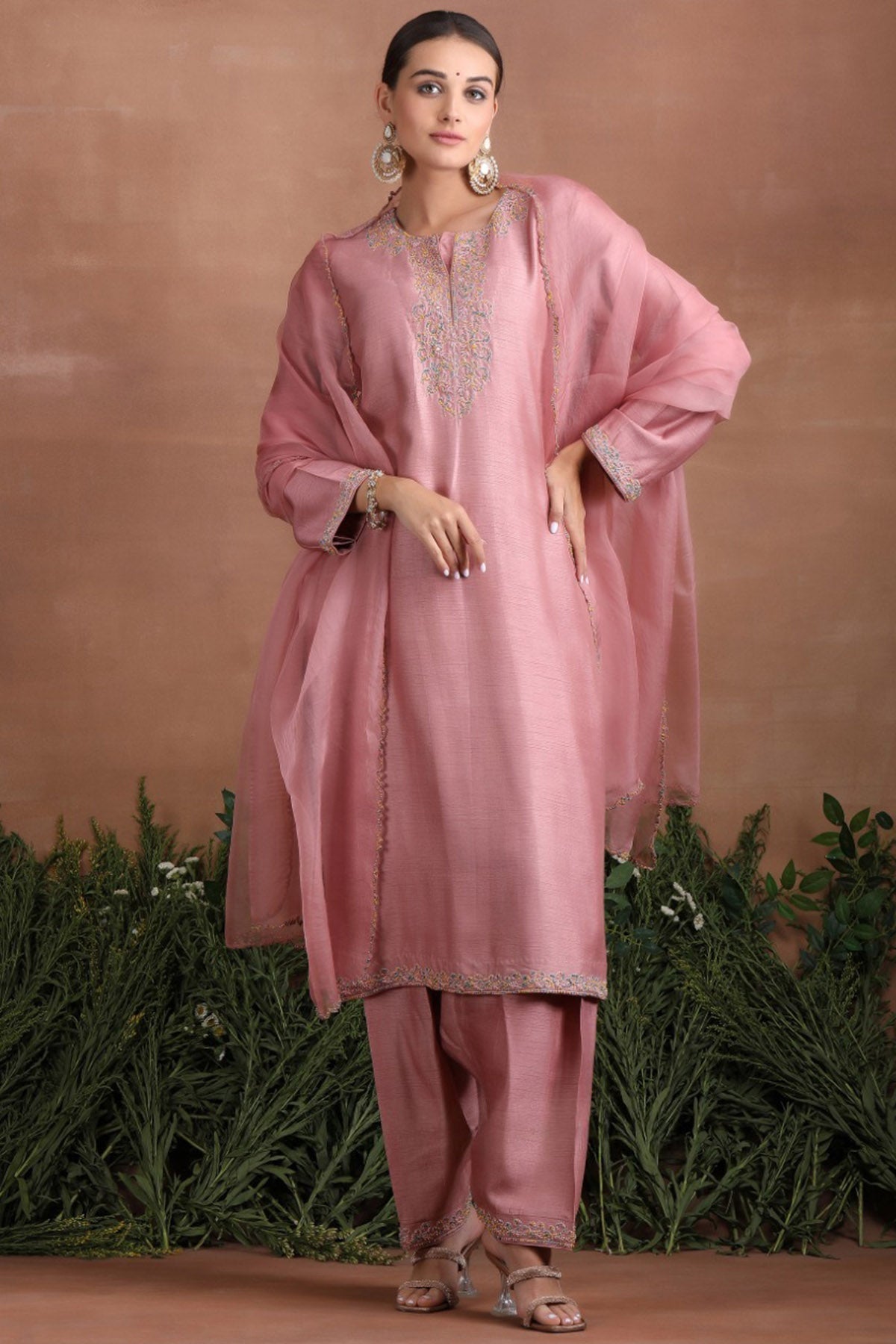 Buy Pink Beads Straight Kurta Set by Poppy Flower for women online at ScrollnShops