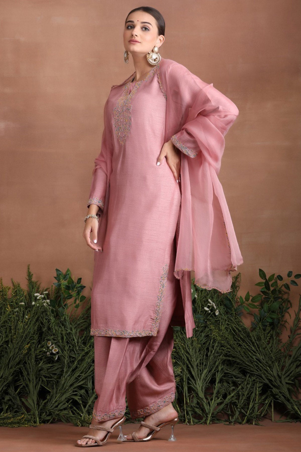 Pink Beads Straight Kurta Set