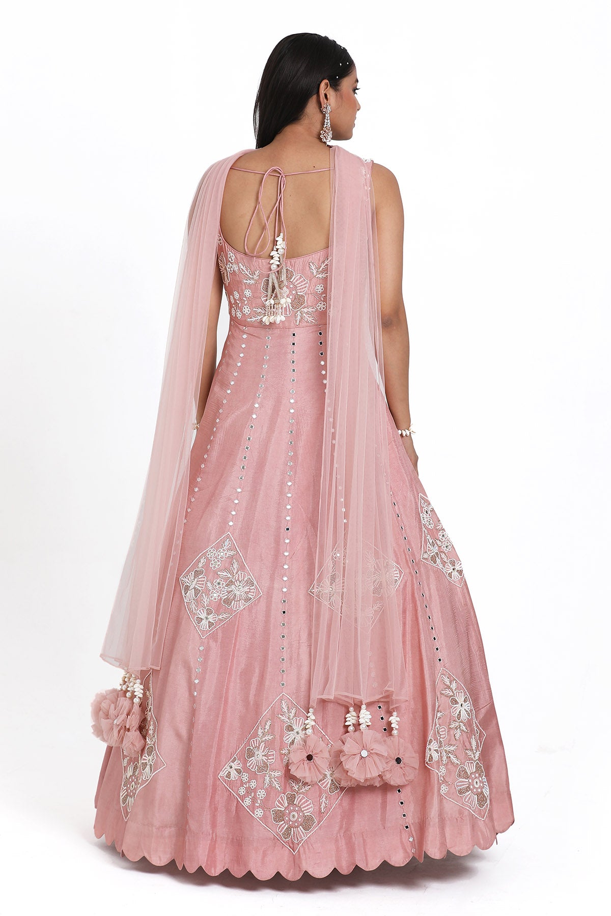 Pink Beads Work Anarkali Set