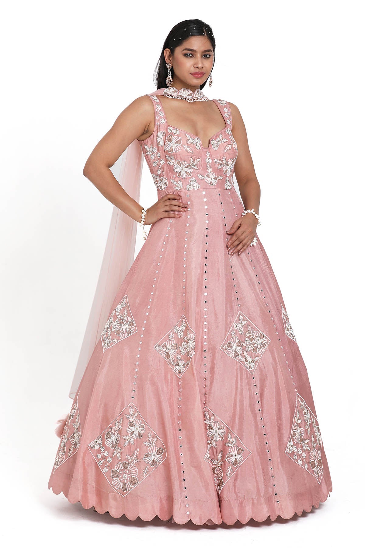 Buy Pink Beads Work Anarkali Set by Nitisha Kashyapi for women online at ScrollnShops