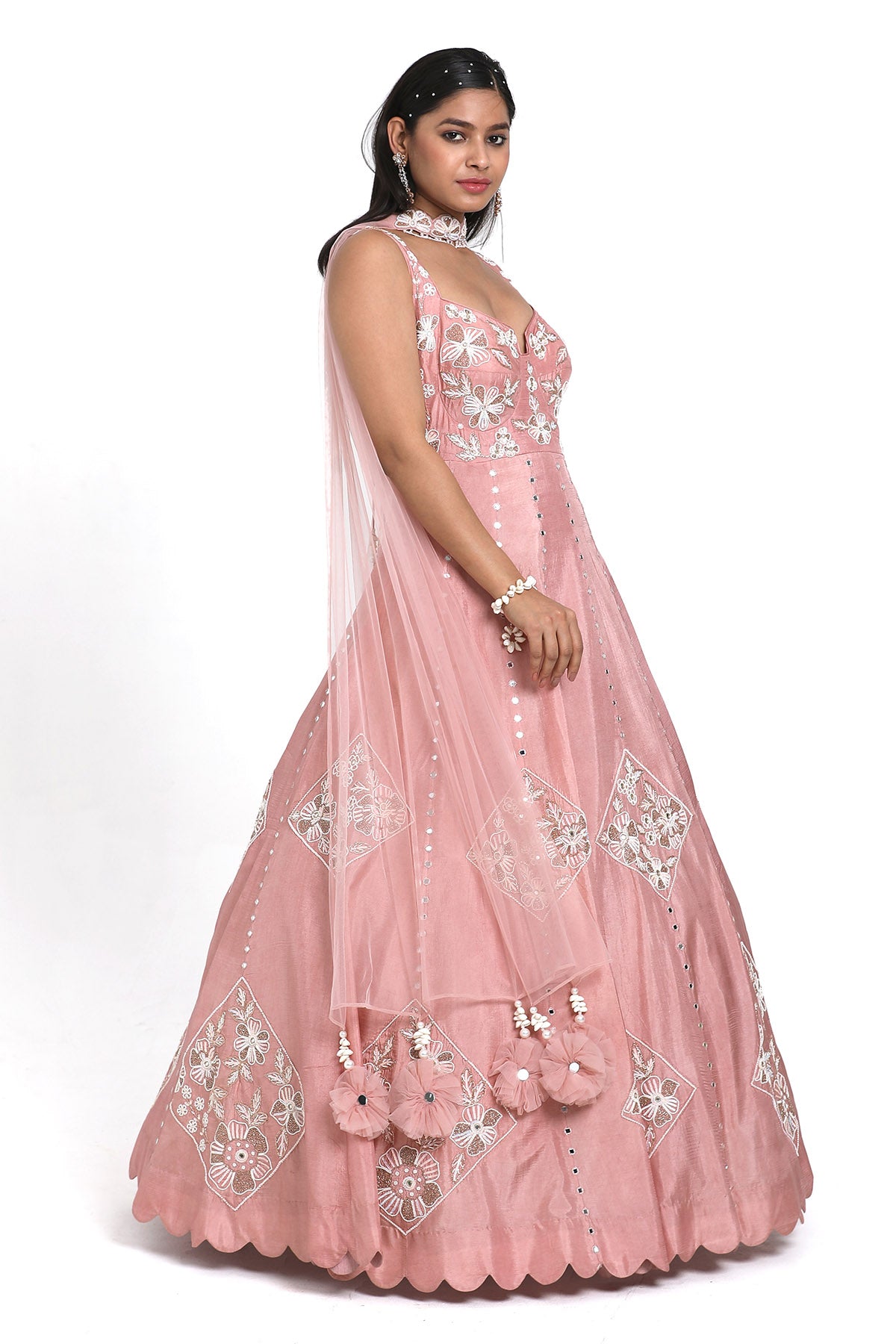 Pink Beads Work Anarkali Set