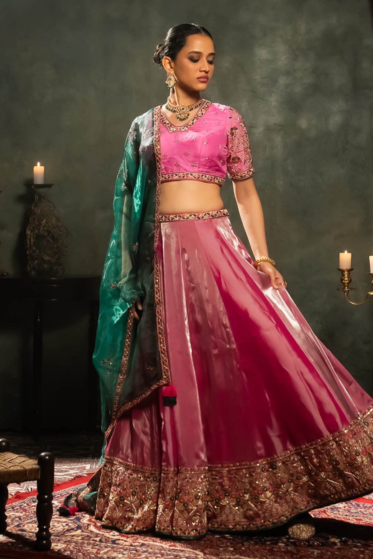 Buy Pink Beads Work Lehenga Set by Aavya for women online at ScrollnShops