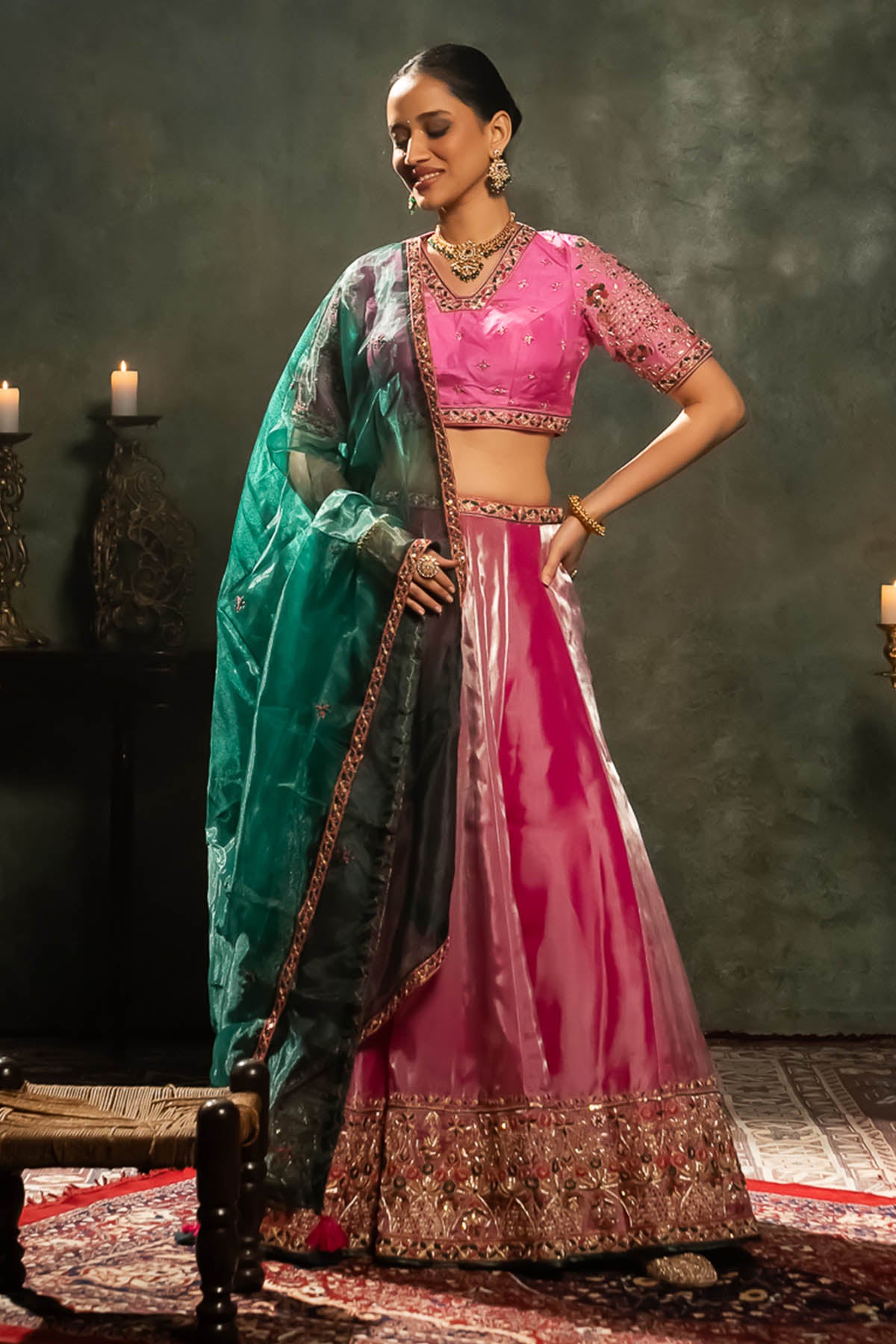 Pink Beads Work Lehenga Set
