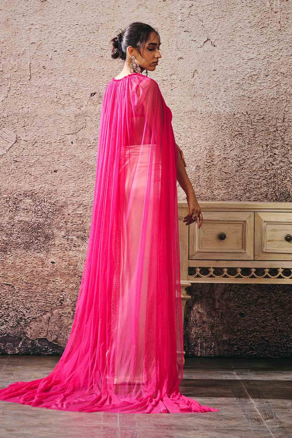 Pink & Beige Zari Work Skirt Set