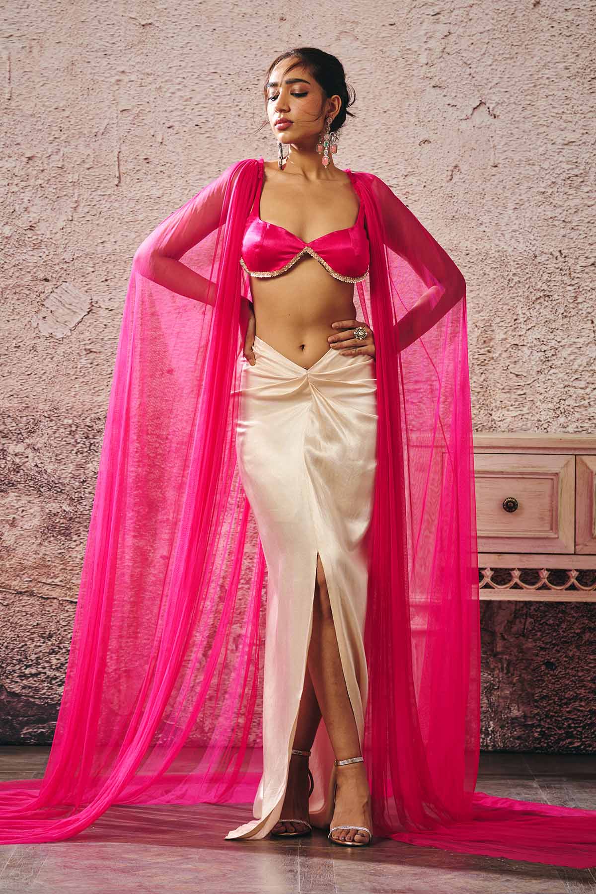 Buy Pink & Beige Zari Work Skirt Set by Masumi Mewawalla for women online at ScrollnShops