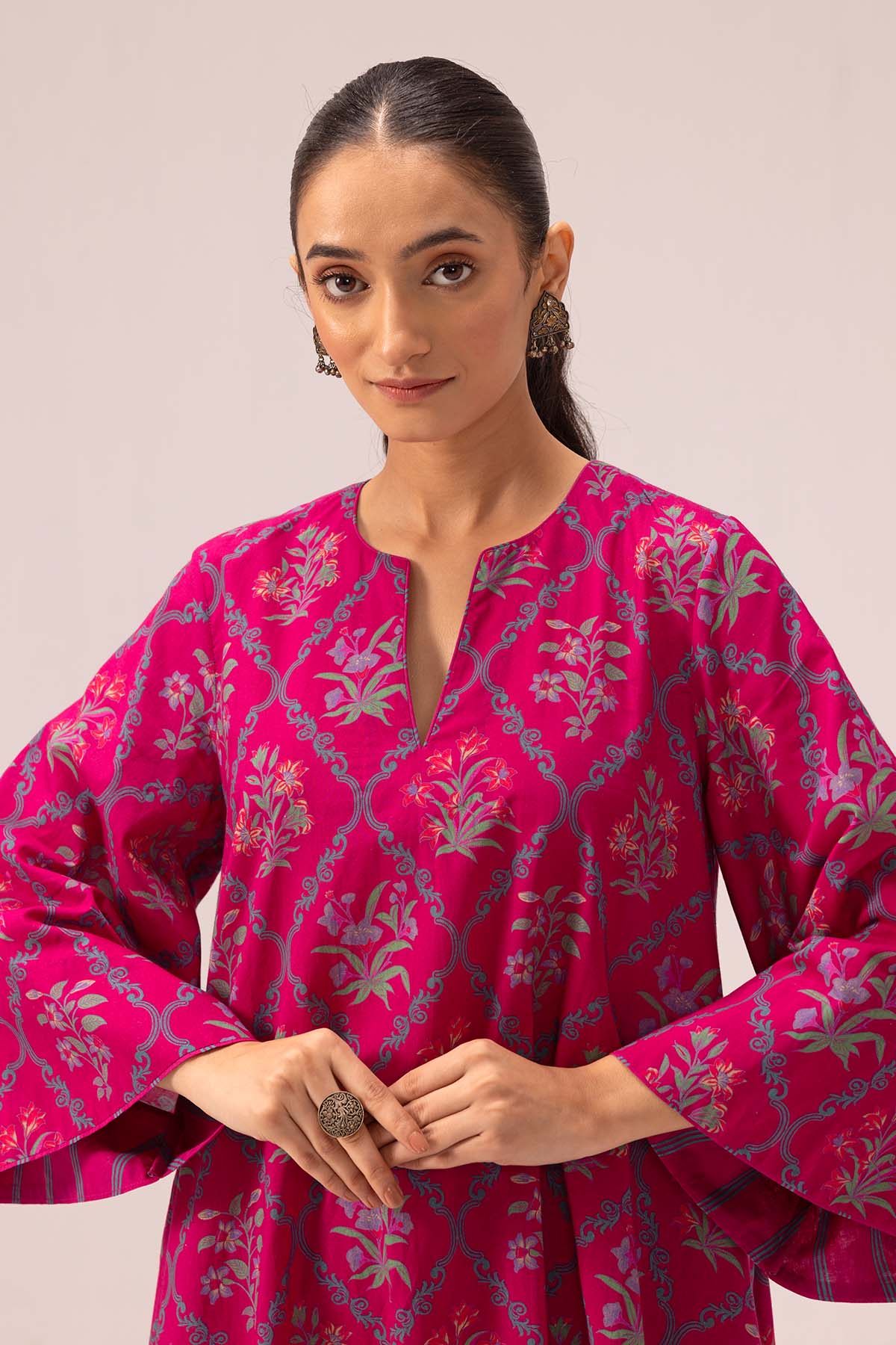 Pink Bell Sleeve Kurta & Pants