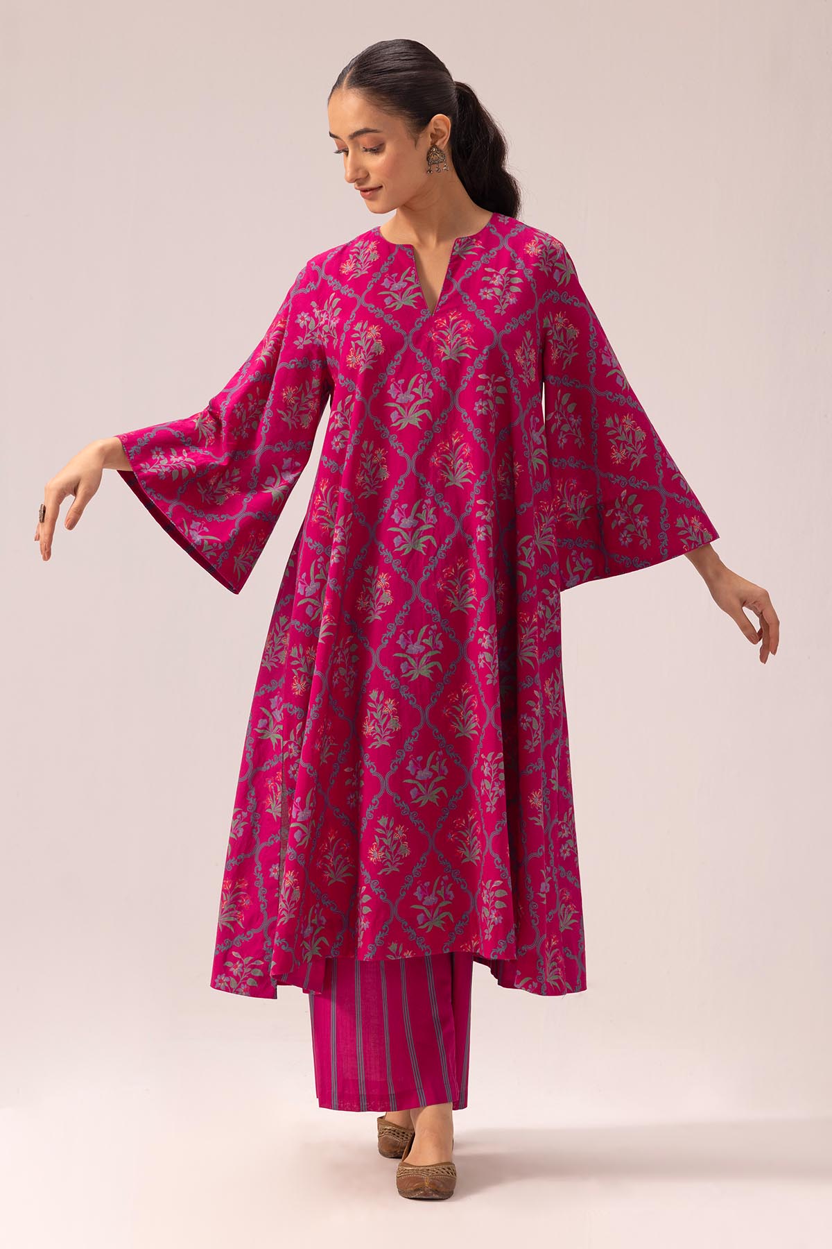 Pink Bell Sleeve Kurta & Pants