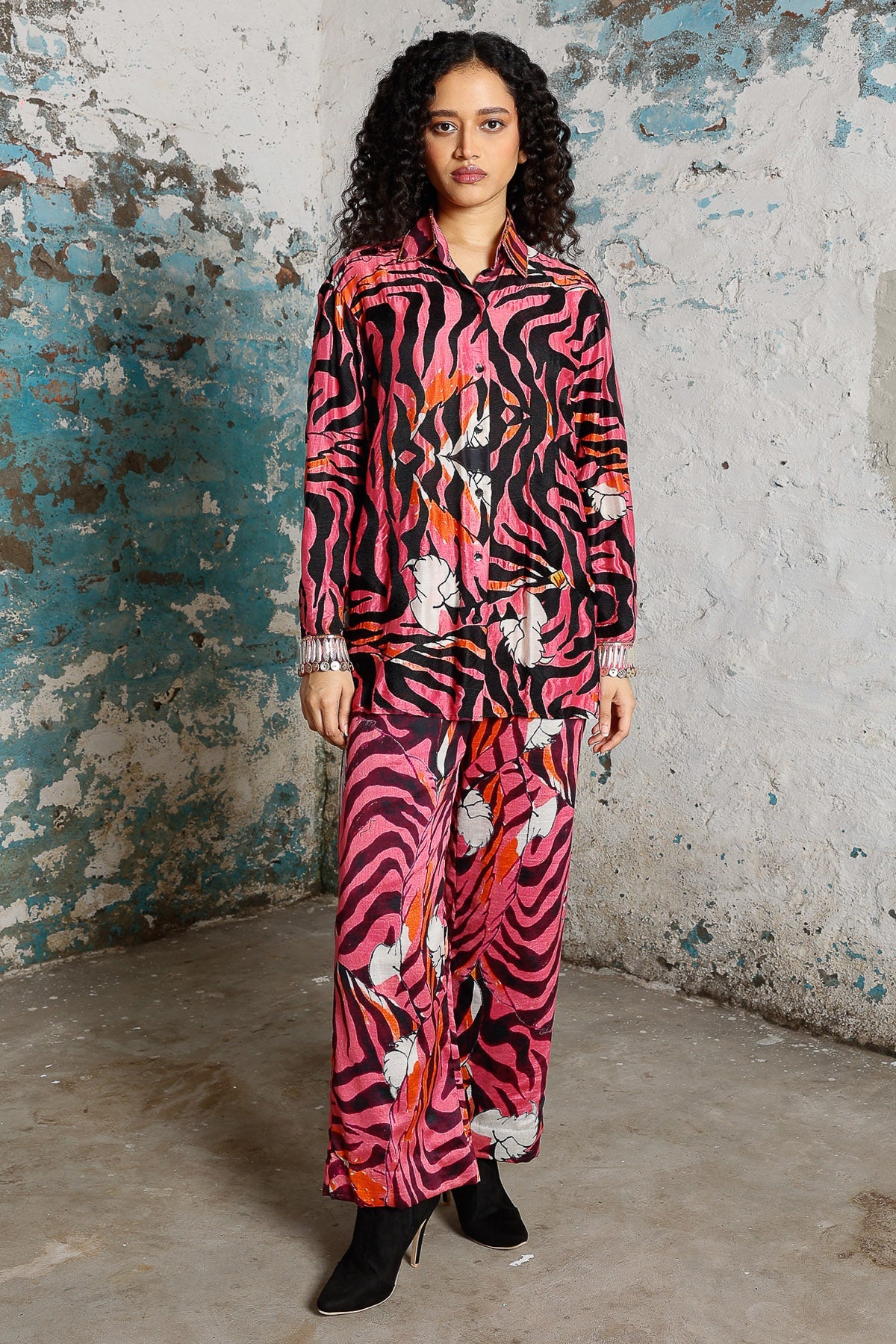 Buy Pink & Black Printed Co-ord Set for women by Saksham Neharicka online available at scrollnshops